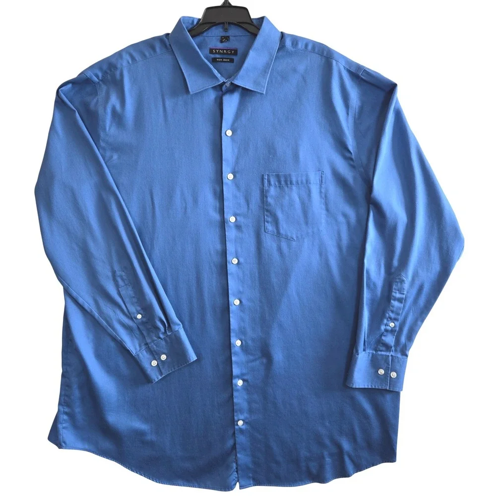 SYNRGY Non-Iron Long Sleeve 3XL Button Down Mens‎ Dress Shirt 19 37/38 Classic
